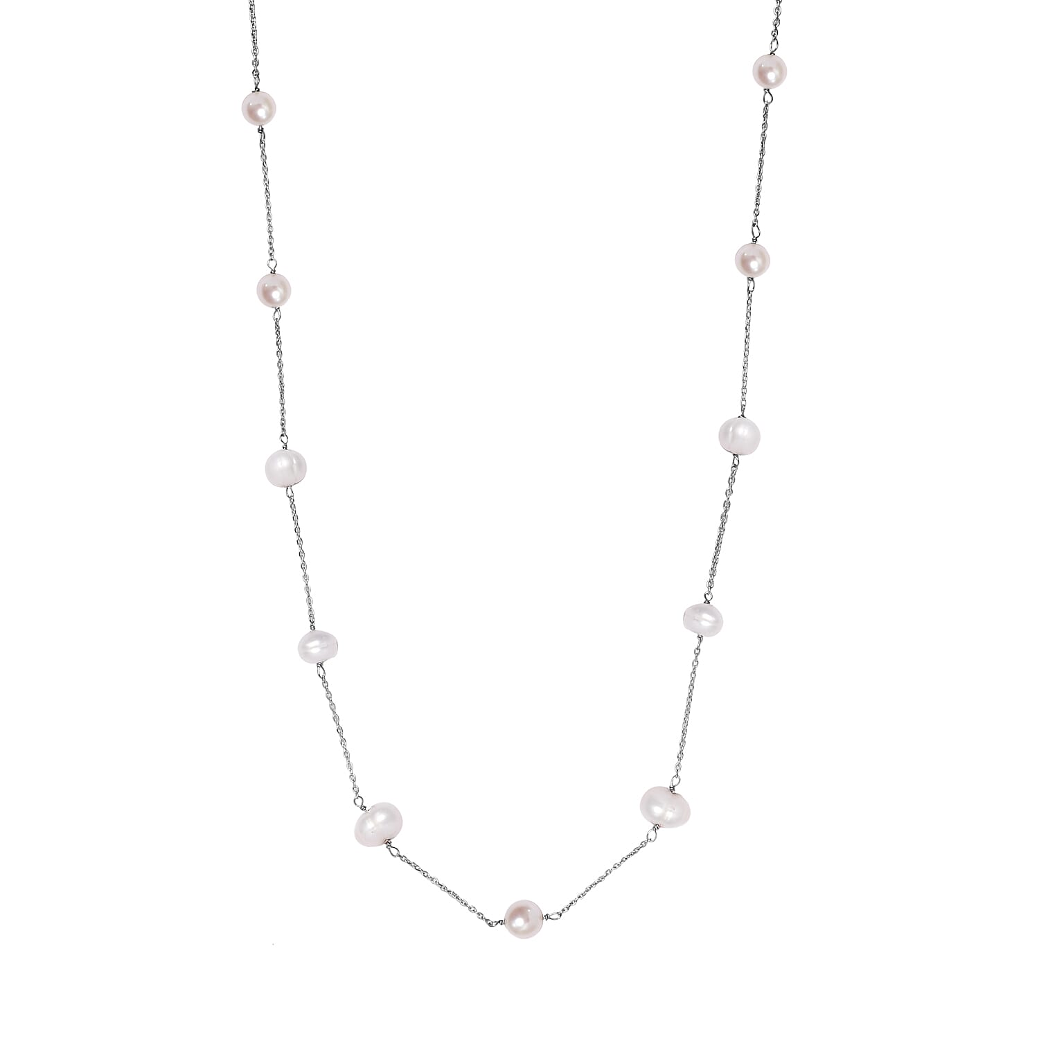 White Pearl Necklace (Size - 20) in Platinum Overlay Sterling Silver 2.40 Ct 7571834 0