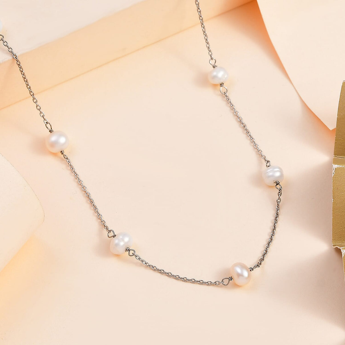 White Pearl Necklace (Size - 20) in Platinum Overlay Sterling Silver 2.40 Ct 7571834 2