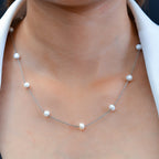 White Pearl Necklace (Size - 20) in Platinum Overlay Sterling Silver 2.40 Ct