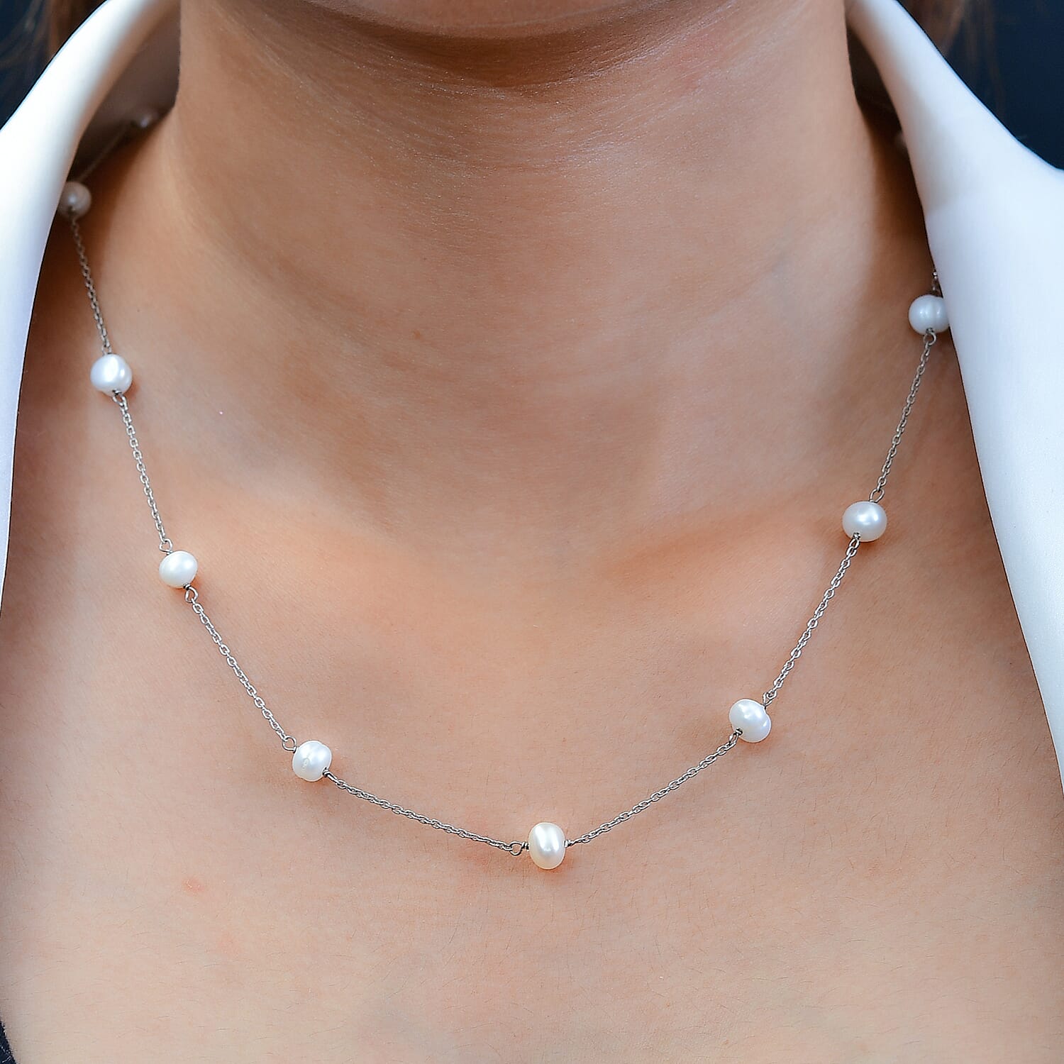 White Pearl Necklace (Size - 20) in Platinum Overlay Sterling Silver 2.40 Ct 7571834 3