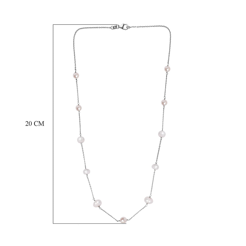White Pearl Necklace (Size - 20) in Platinum Overlay Sterling Silver 2.40 Ct