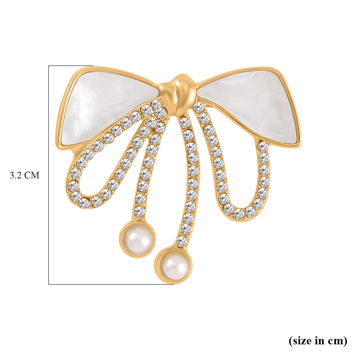 White Shell Pearl and White Austrian Crystal Bowknot Brooch in Yellow Gold Tone 7602292 4