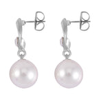 White Shell Pearl & White Austrian Crystal Dangle Earrings with Push Back
