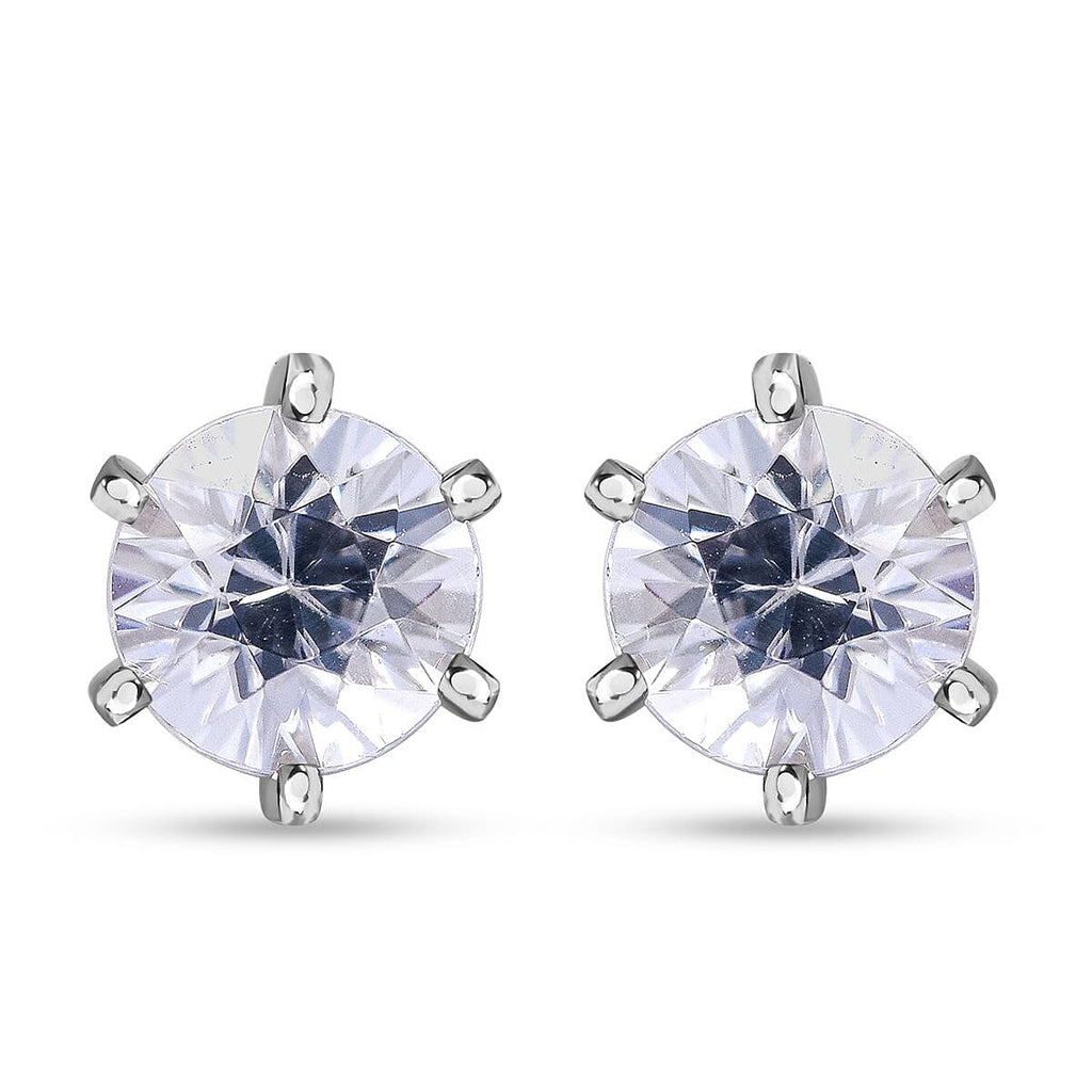 Natural Zircon Stud Earrings in Rhodium Overlay Sterling Silver 2.40  Ct.