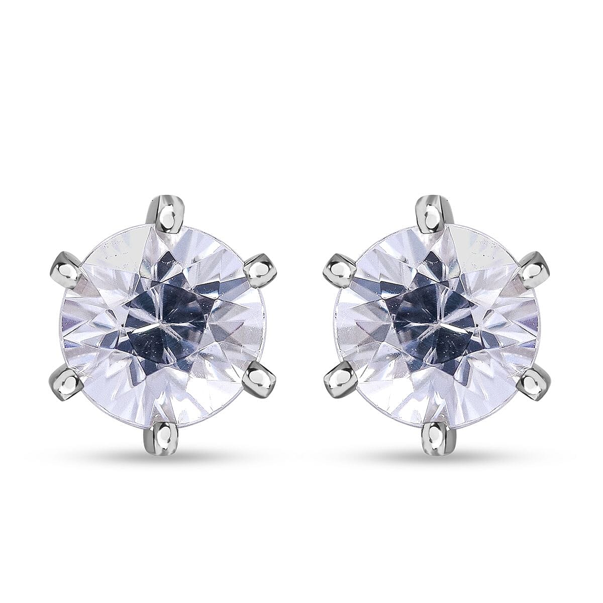 Natural Zircon Solitaire Stud Earrings in Rhodium Overlay Sterling Silver 2.40 Ct. 7592736 0