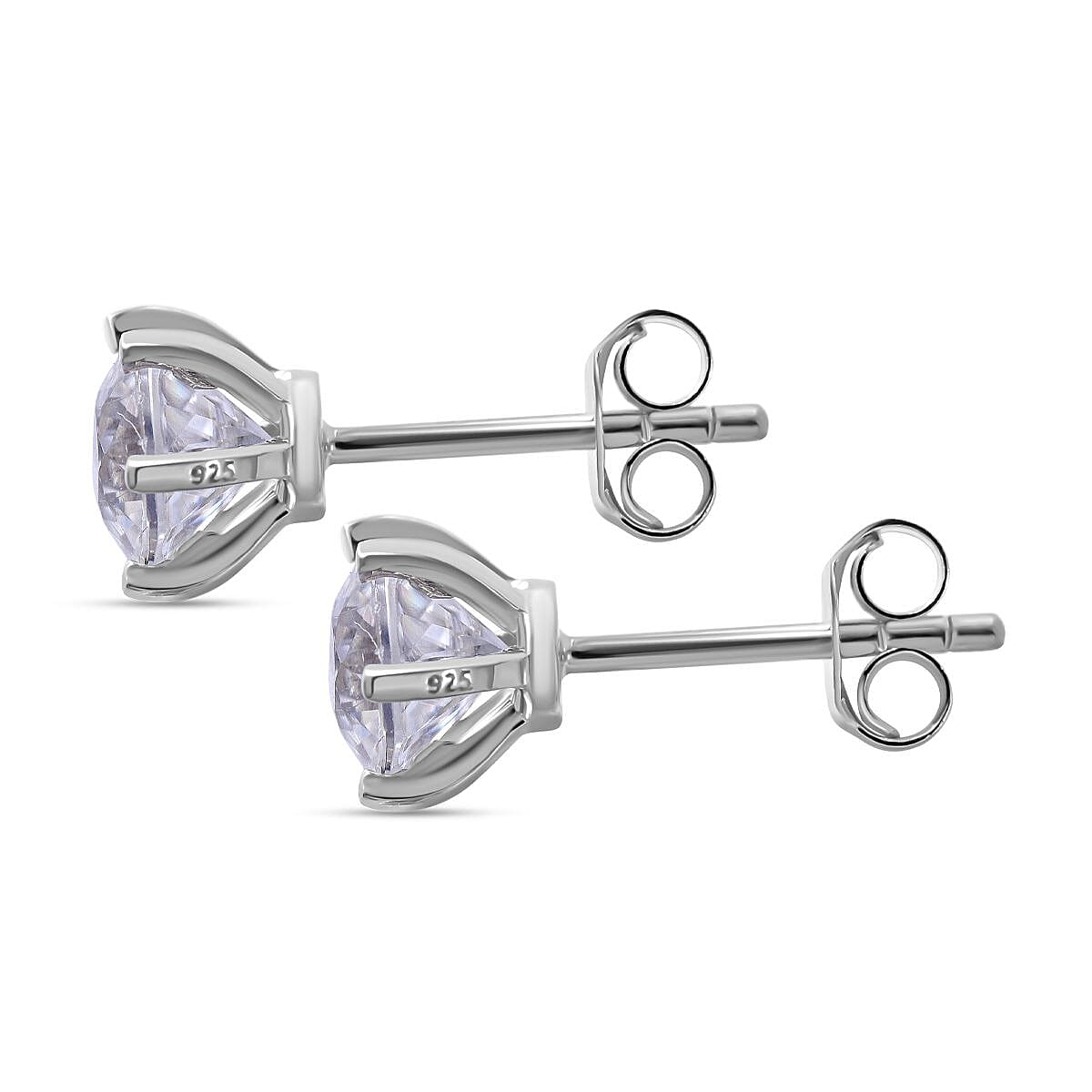 Natural Zircon Solitaire Stud Earrings in Rhodium Overlay Sterling Silver 2.40 Ct. 7592736 4