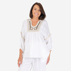100% Cotton Tamsy Embroiderd Gauze Top Size L (16-18) -White