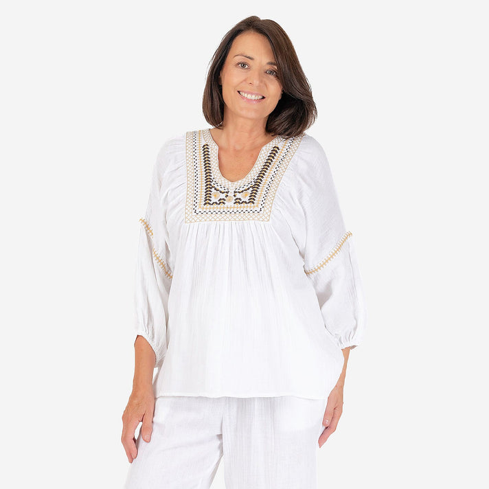 TAMSY Pure Cotton Embroidered Gauze Top 7720895 1