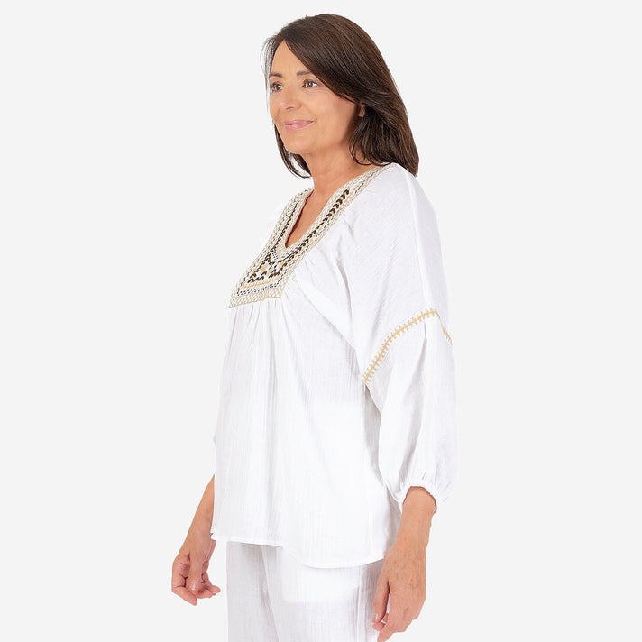 TAMSY Pure Cotton Embroidered Gauze Top 7720895 2