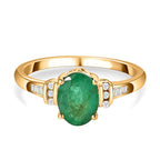 Zambian Emerald & Diamond Ring in 18K Vermeil Yellow Gold Plated Sterling Silver 1.29 Ct