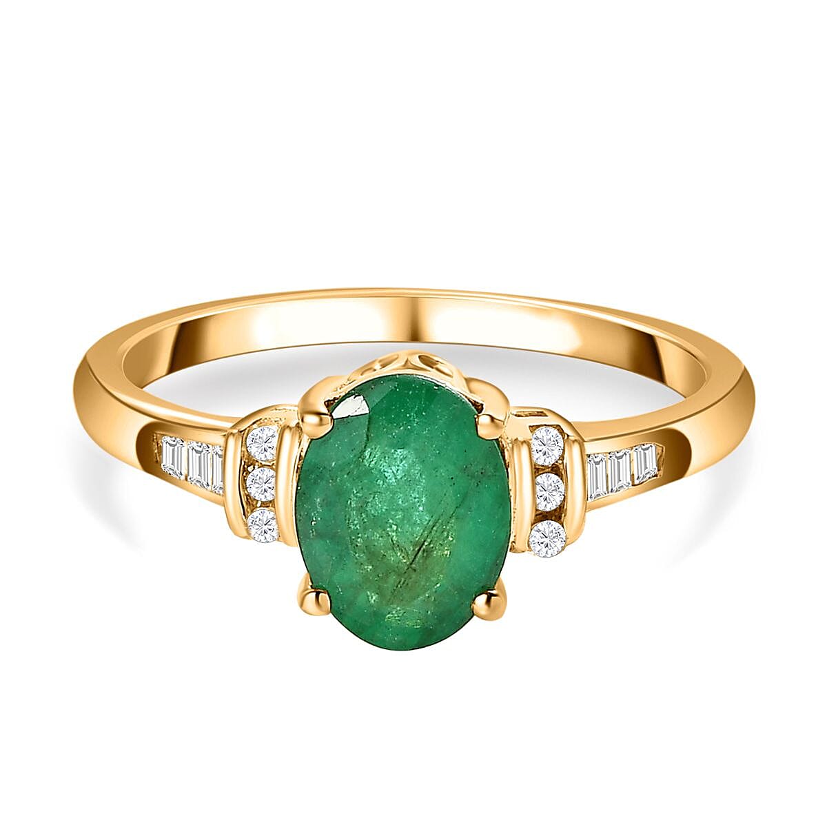 Zambian Emerald and White Diamond Ring in 18K Vermeil YG Plated Sterling Silver 7505454 0