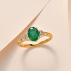 Zambian Emerald & Diamond Ring in 18K Vermeil Yellow Gold Plated Sterling Silver 1.29 Ct