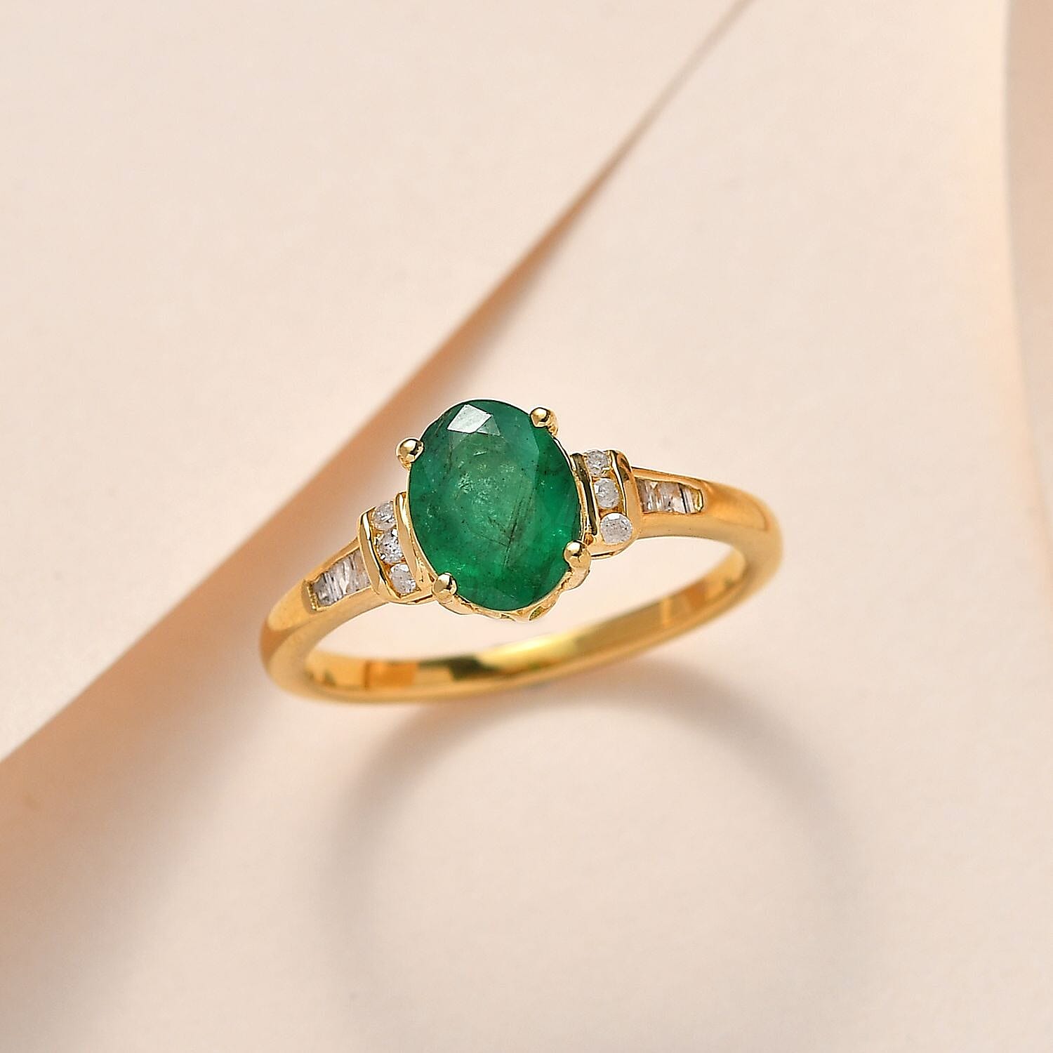 Zambian Emerald and White Diamond Ring in 18K Vermeil YG Plated Sterling Silver 7505454 1