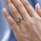 Zambian Emerald & Diamond Ring in 18K Vermeil Yellow Gold Plated Sterling Silver 1.29 Ct