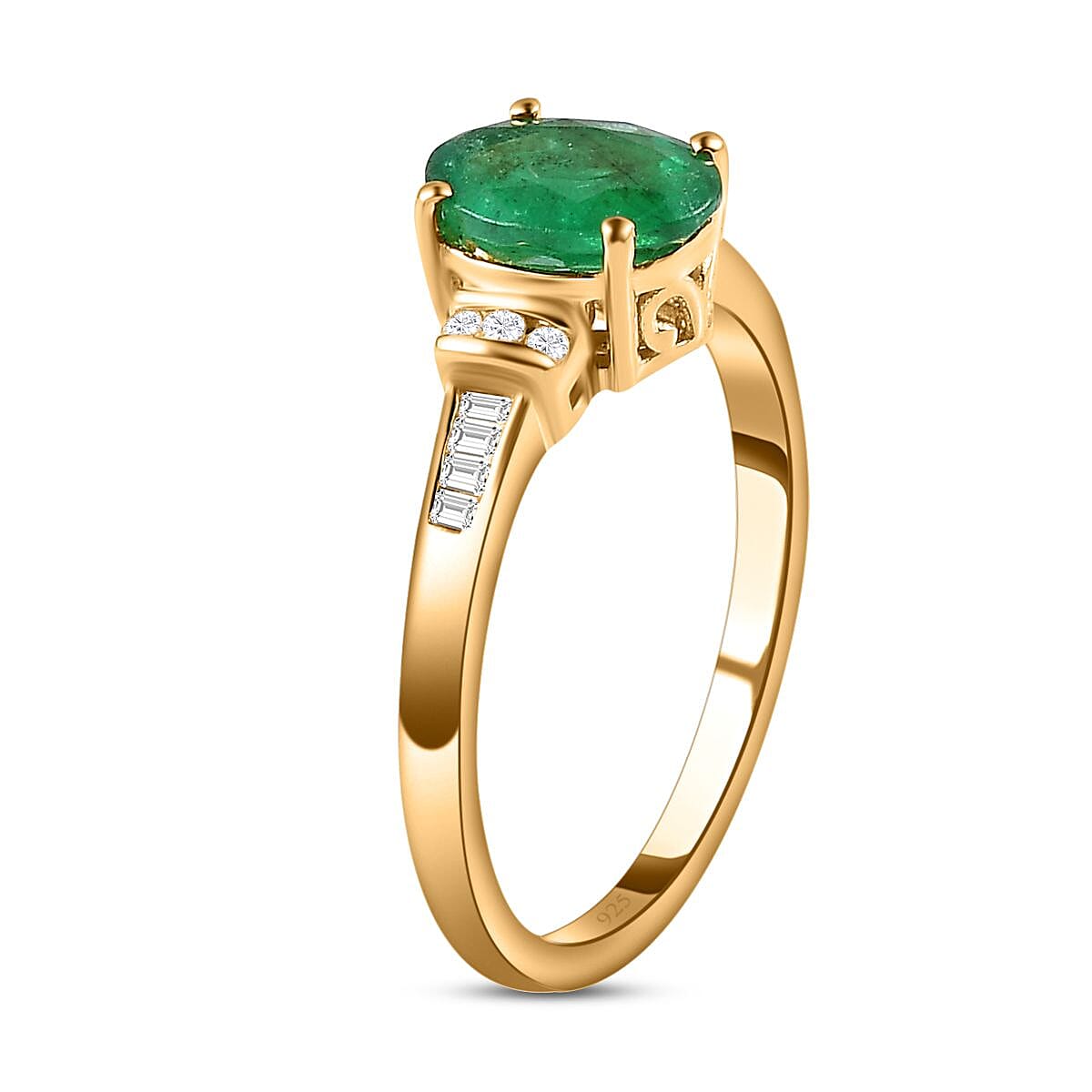 Zambian Emerald and White Diamond Ring in 18K Vermeil YG Plated Sterling Silver 7505454 3