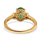 Zambian Emerald & Diamond Ring in 18K Vermeil Yellow Gold Plated Sterling Silver 1.29 Ct