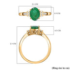 Zambian Emerald & Diamond Ring in 18K Vermeil Yellow Gold Plated Sterling Silver 1.29 Ct