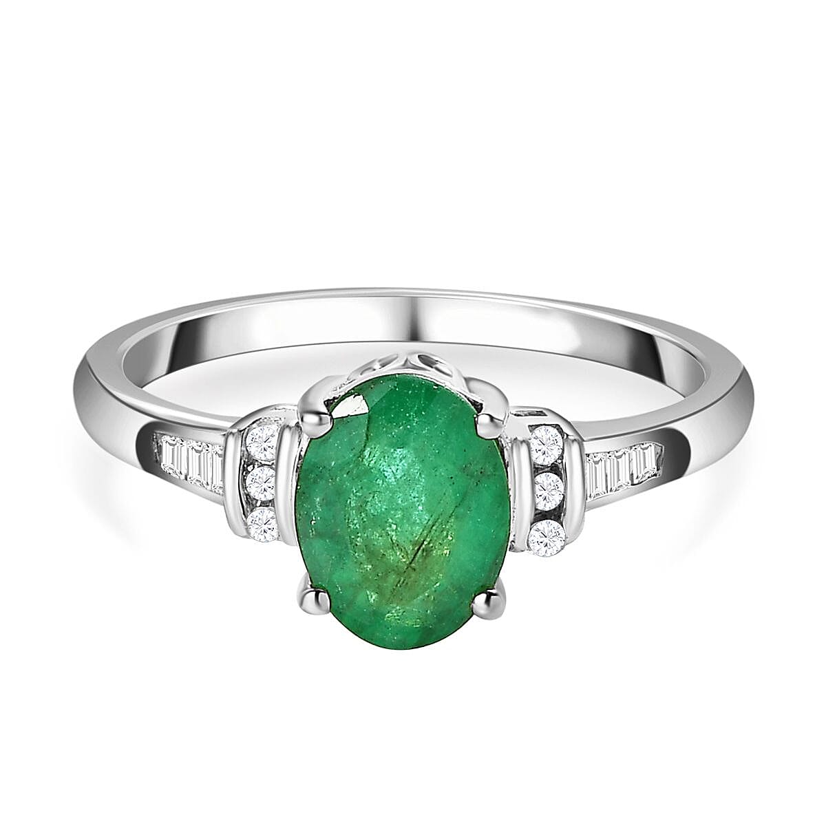 Zambian Emerald and White Diamond Ring in Platinum Overlay Sterling Silver 7505477 0