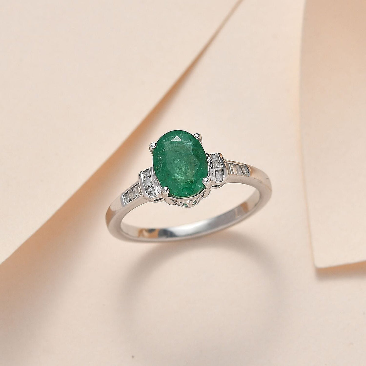 Zambian Emerald and White Diamond Ring in Platinum Overlay Sterling Silver 7505477 1