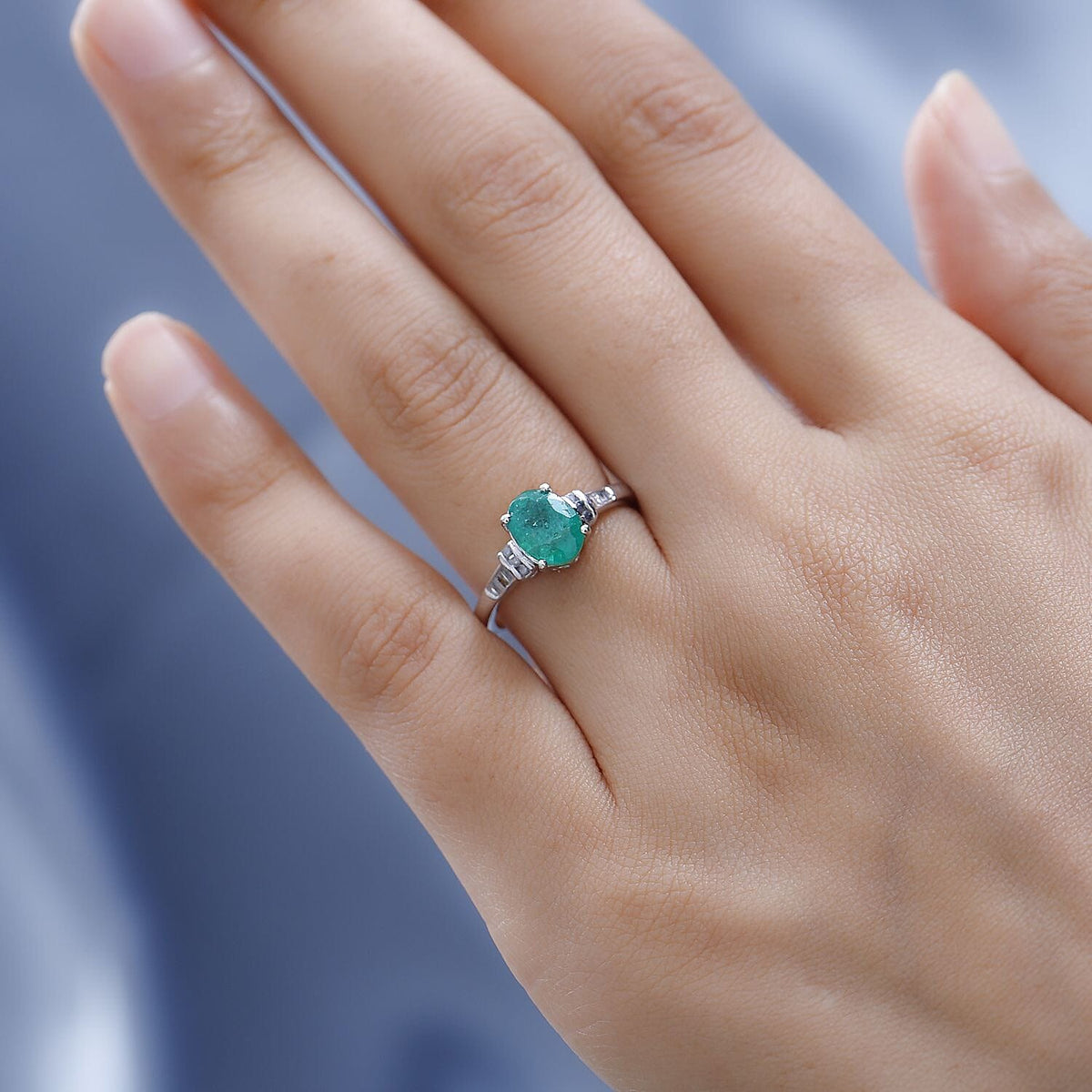 Zambian Emerald and White Diamond Ring in Platinum Overlay Sterling Silver 7505477 2