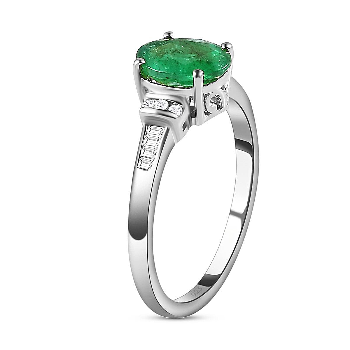 Zambian Emerald and White Diamond Ring in Platinum Overlay Sterling Silver 7505477 3