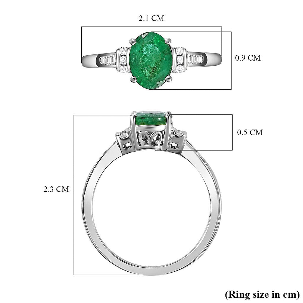 Zambian Emerald & Diamond Ring in Platinum Overlay Sterling Silver 1.29 Ct