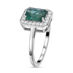 Glenstones Gemfields Emerald & Diamond Halo Ring in Rhodium Overlay Sterling Silver 1.15 Ct.