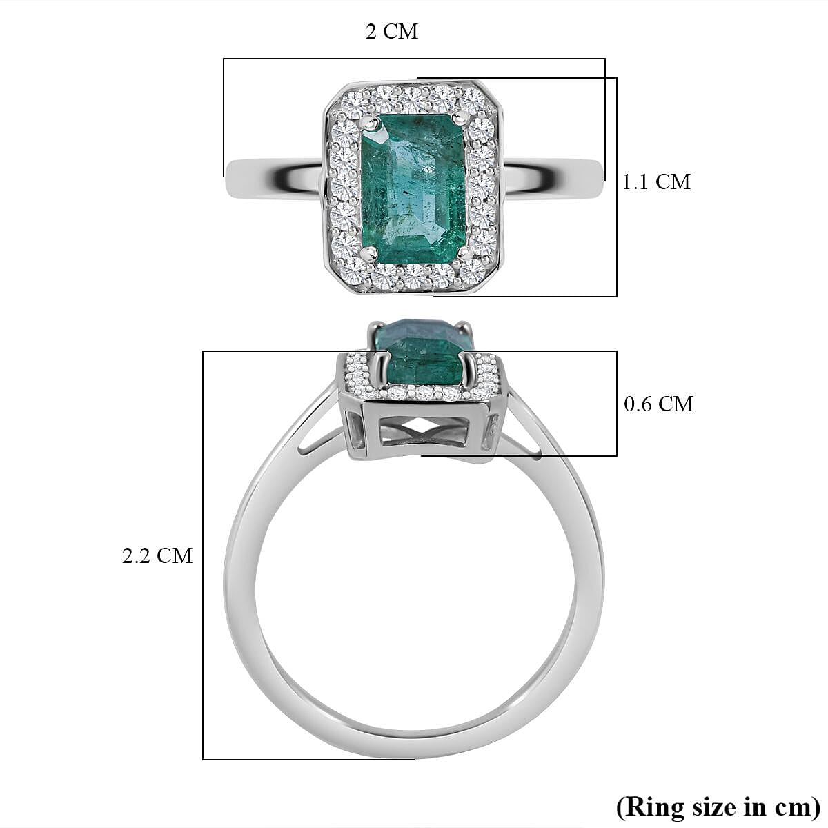 Glenstones Gemfields Emerald &amp; Diamond Halo Ring in Rhodium Overlay Sterling Silver 1.15 Ct. 7592494 5
