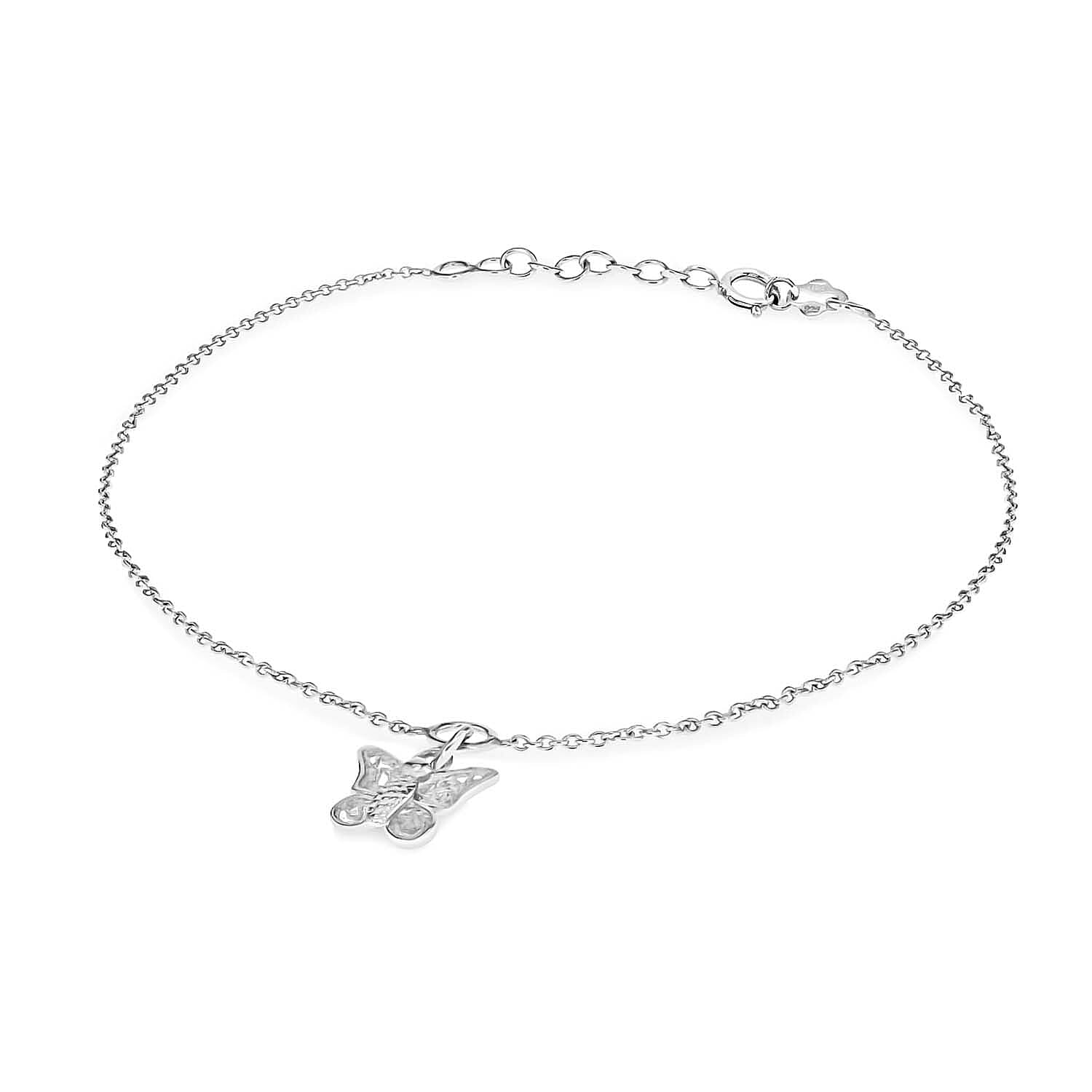 Sterling Silver Rhodium Plated 10.5mm x 11.5mm Butterfly Charm Adjustable Anklet 9 Inch to 10 Inch 7569693 0