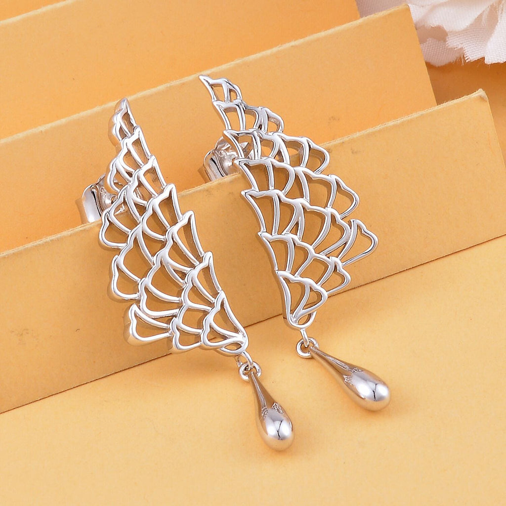 LucyQ Angel Wing Collection - Rhodium Overlay Sterling Silver Earrings, Silver Wt 7.00 Gms