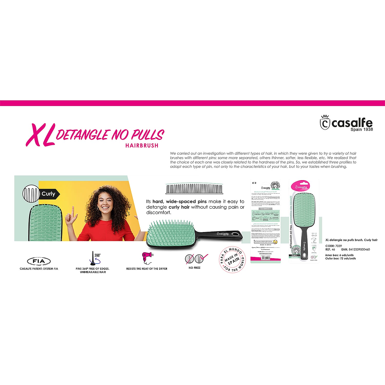 Casalfe Detangle Hair Brush Curly Hair - Blister Pack 7557159 1