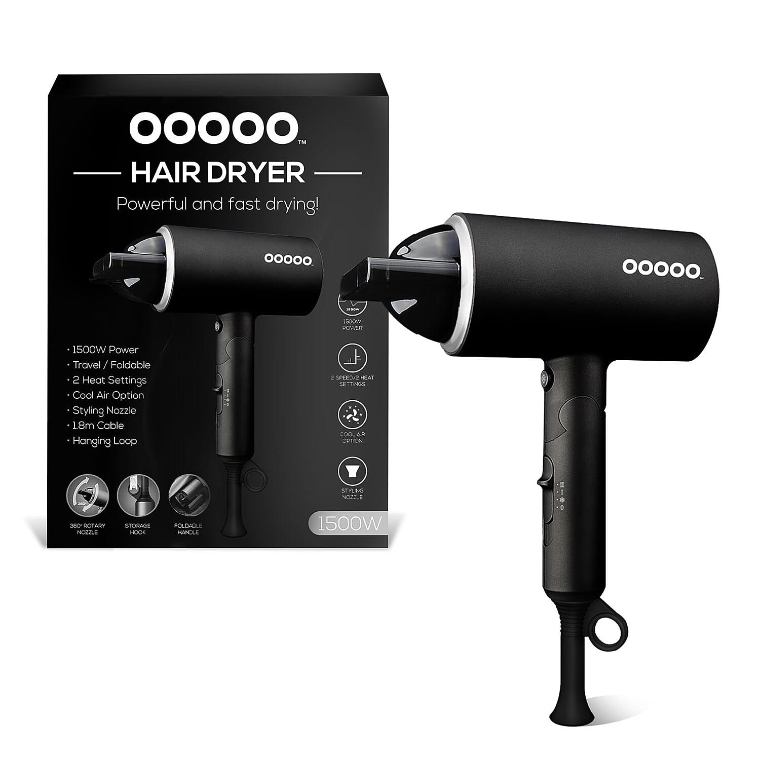 OOOOO Hair Dryer with 2 Heat Setting - Lightweight Foldable Handle - 1500W 7670651 0