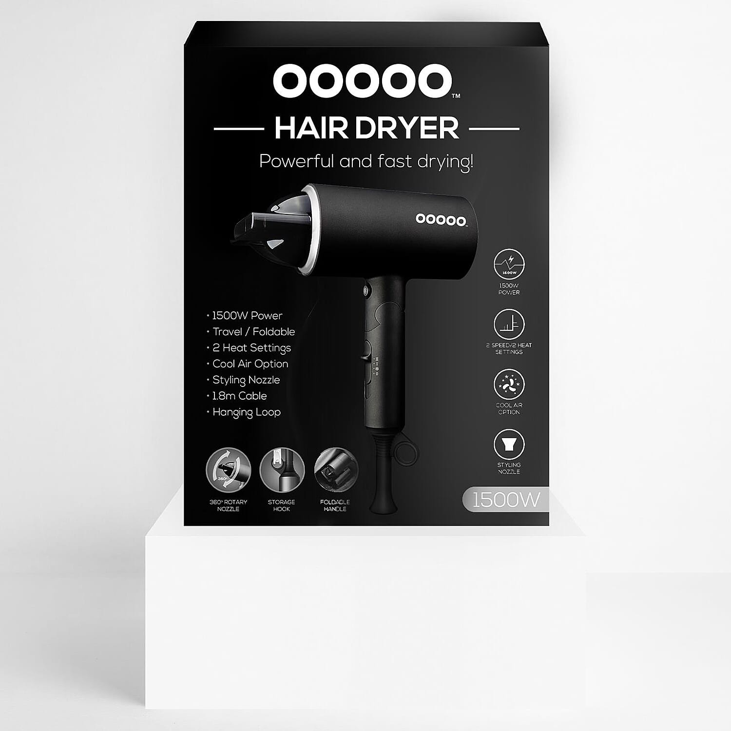 OOOOO Hair Dryer with 2 Heat Setting - Lightweight Foldable Handle - 1500W 7670651 3