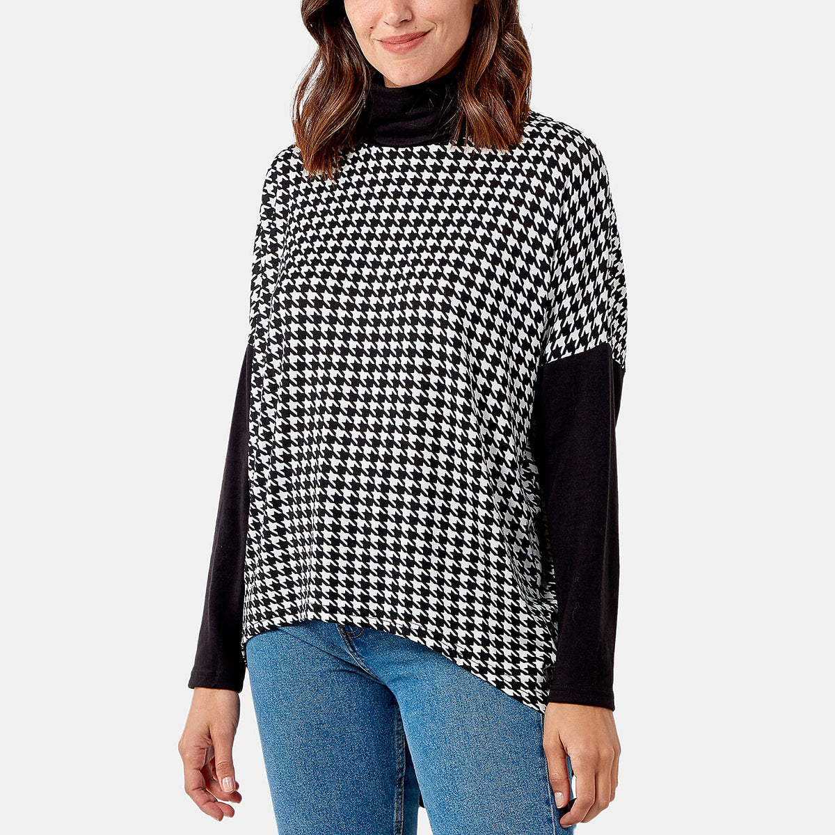 Nova Of London - Houndstooth Printed Roll Neck Jumper (Size M-L) - Black - Ivory Size 14-18 7708807 0