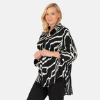 Nova of London Abstract Line Grandad Collar Tie Shirt (Size SM) - Zebra
