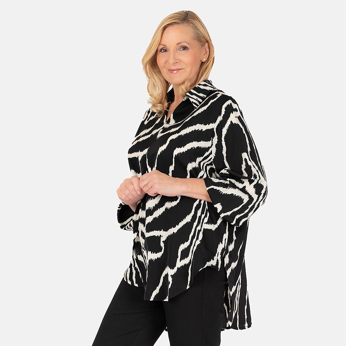 Abstract Line Grandad Collar Tie Shirt 7757104 3