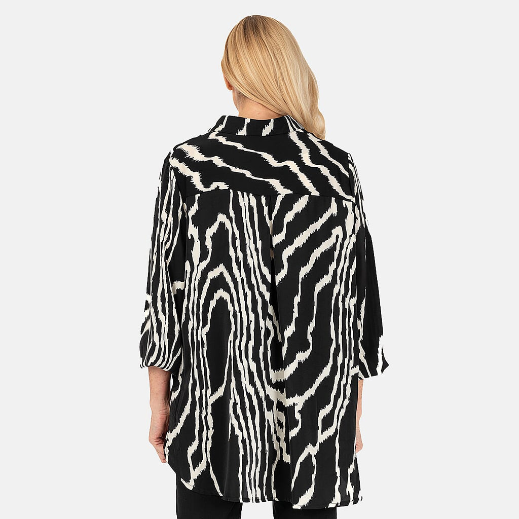 Nova of London Abstract Line Grandad Collar Tie Shirt (Size SM) - Zebra