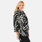 Nova of London Abstract Line Grandad Collar Tie Shirt (Size SM) - Zebra