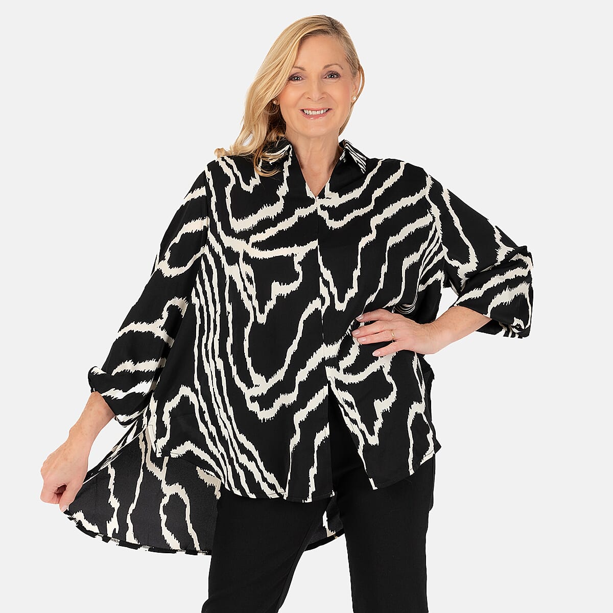 Abstract Line Grandad Collar Tie Shirt 7757104 6