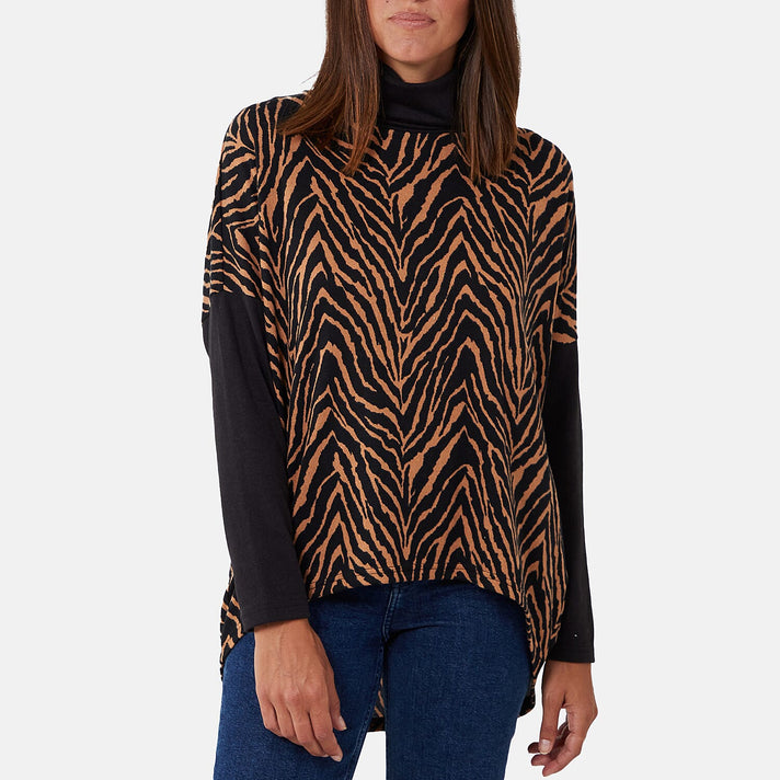 Animal Printed Roll Neck Jumper (Size S-M) - Brown 7683953 1