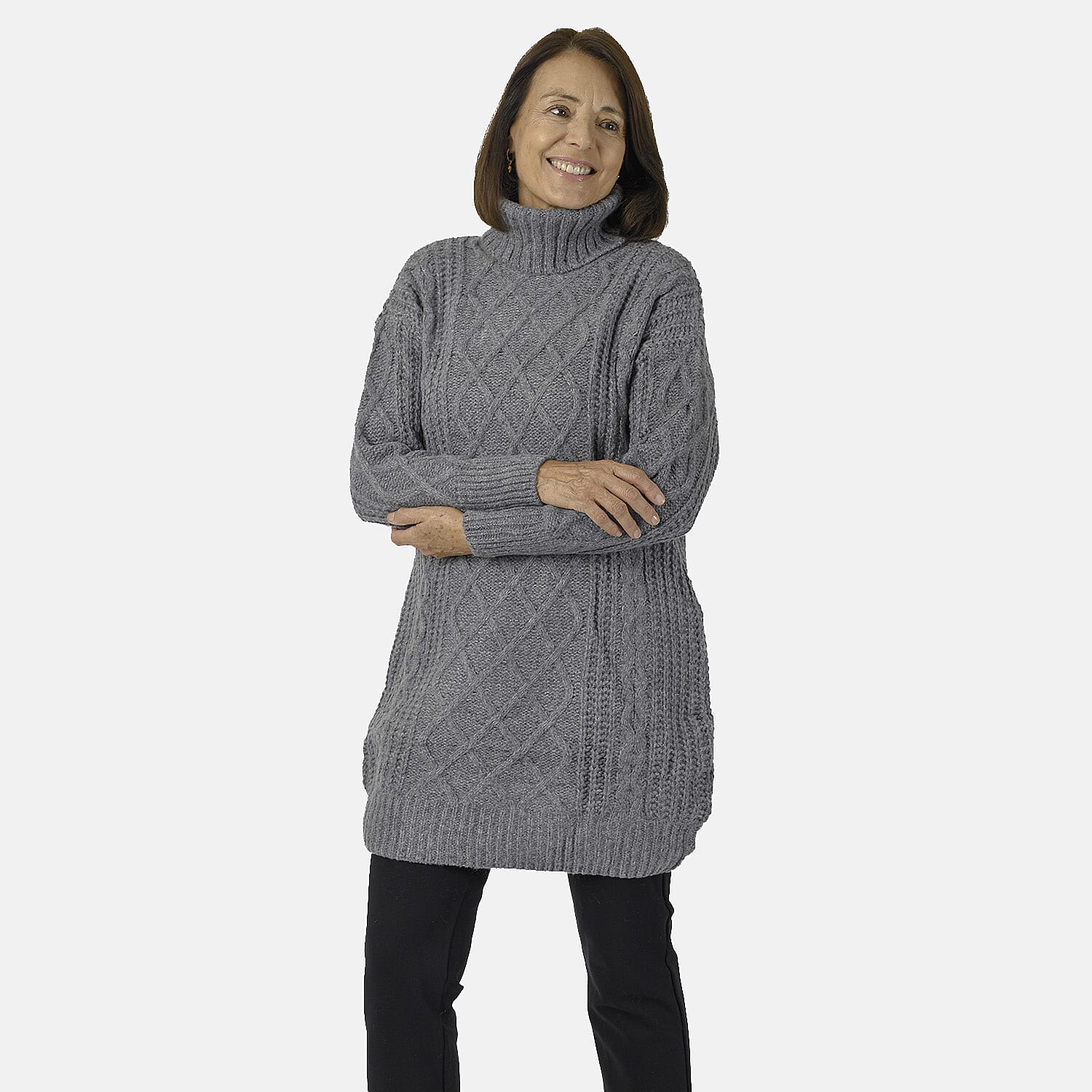 Nova of London Cable Knit Roll Neck Jumper (Size M-L) - Grey 7716238 1