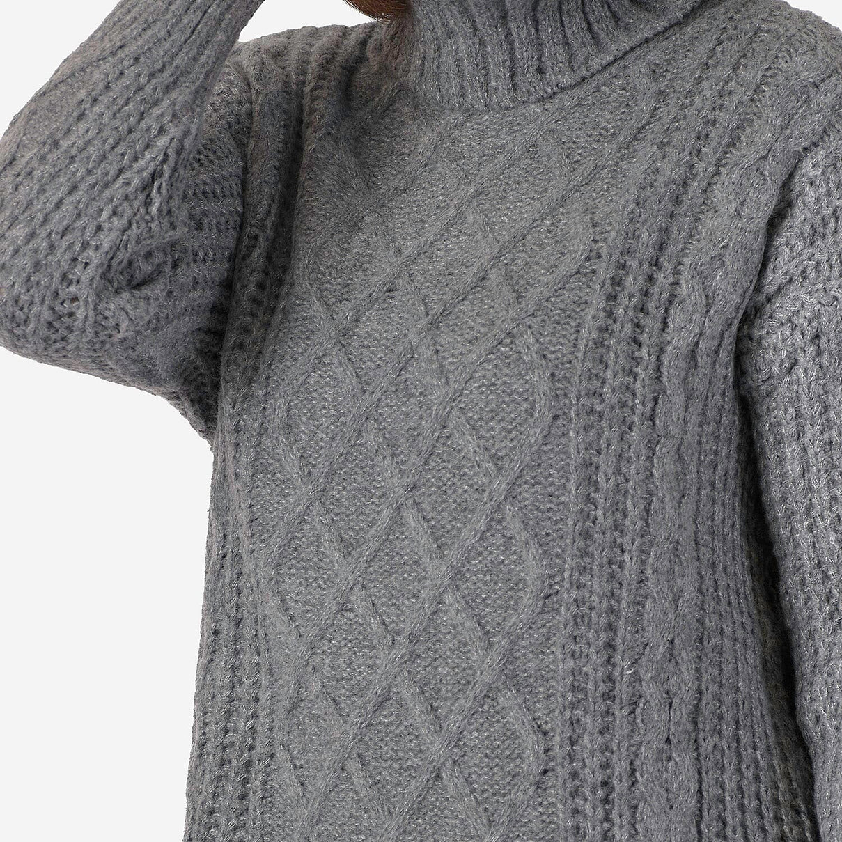 Nova of London Cable Knit Roll Neck Jumper (Size M-L) - Grey 7716238 2