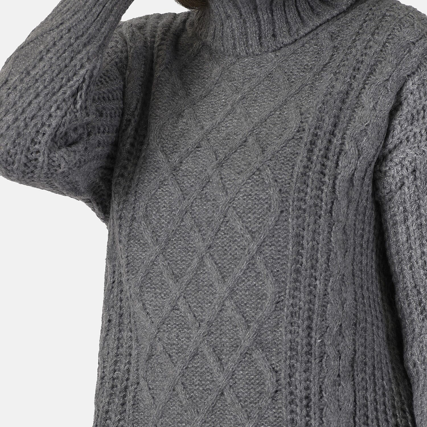 Nova of London Cable Knit Roll Neck Jumper (Size M-L) - Grey 7716238 2