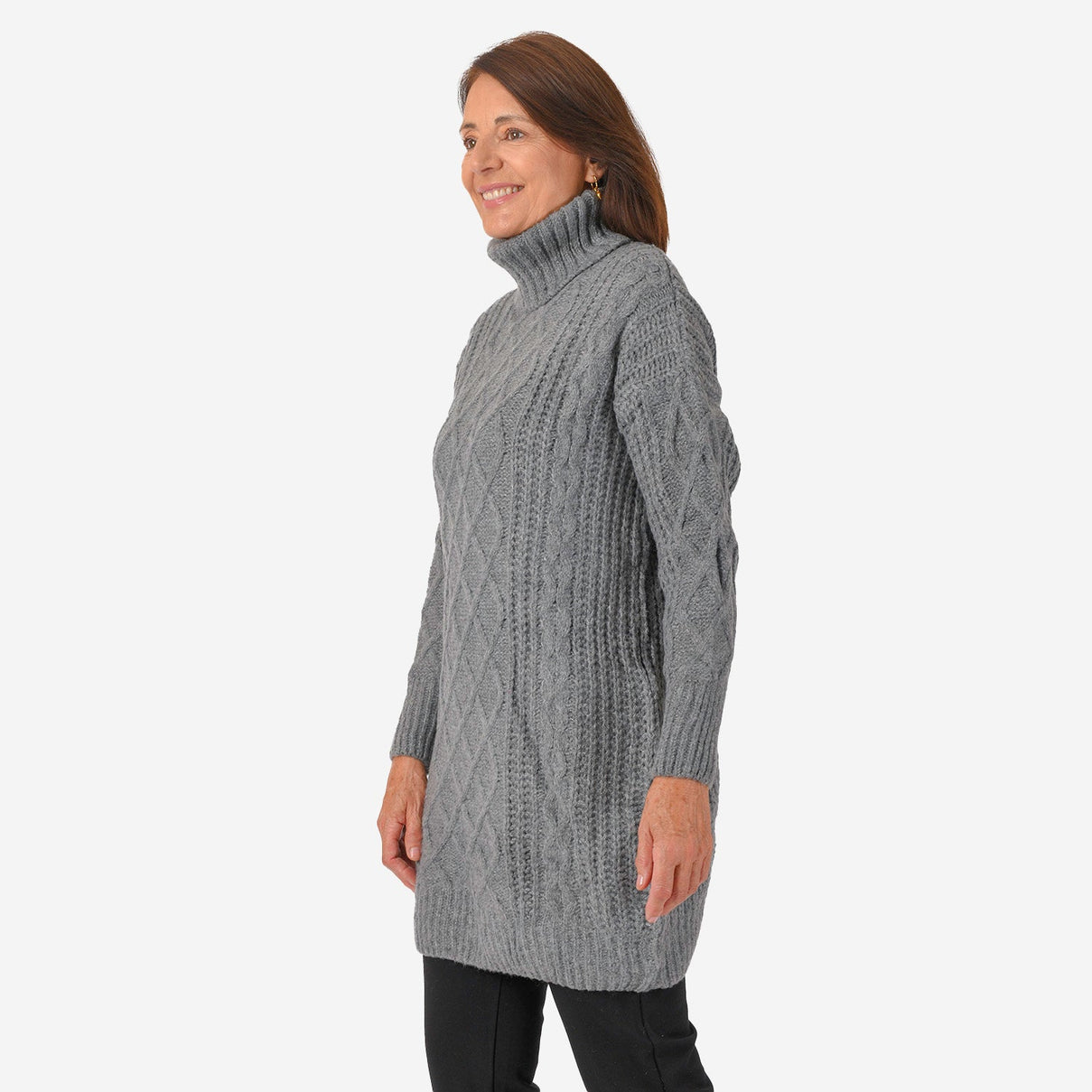 Nova of London Cable Knit Roll Neck Jumper (Size M-L) - Grey 7716238 4