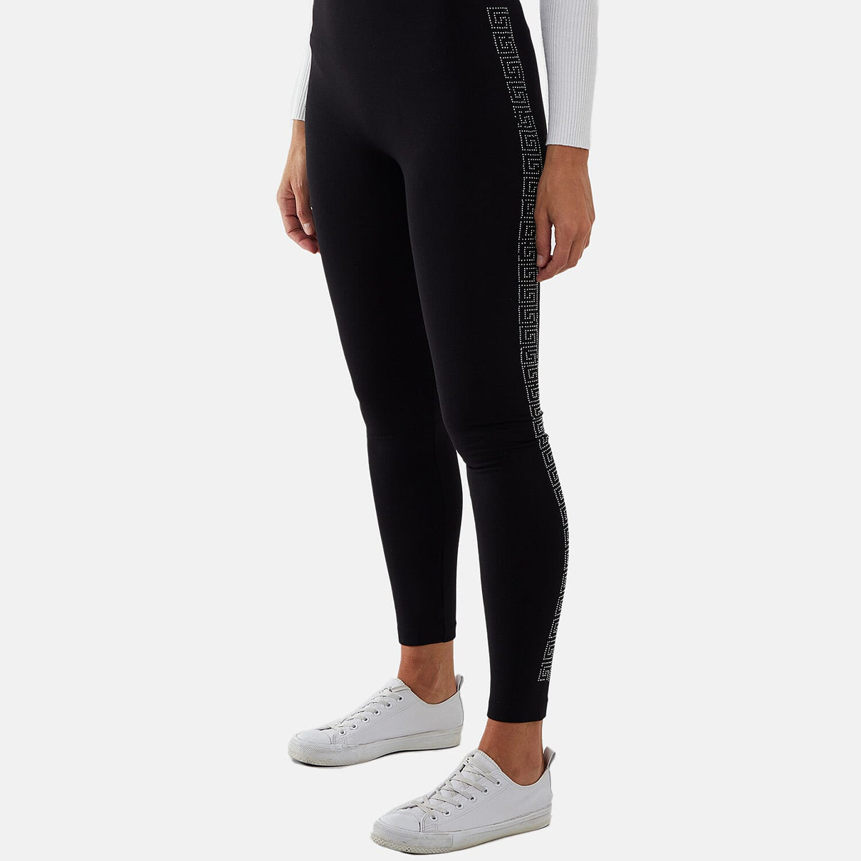 Nova of London Fleece Leggings with Side Geometric Diamante Pattern Legging (Size L, 16-18) - Black 7840022 0