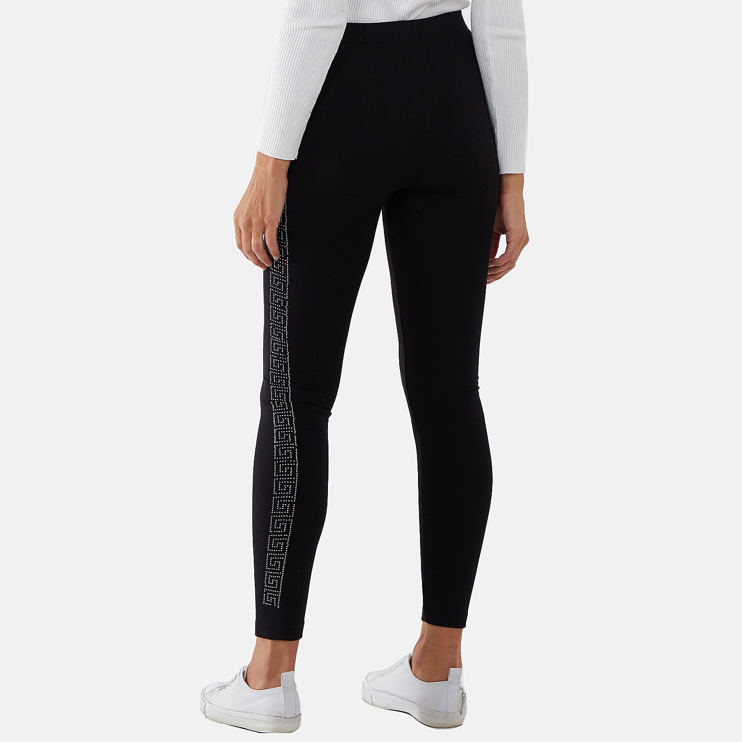 Nova of London Fleece Leggings with Side Geometric Diamante Pattern Legging (Size L, 16-18) - Black 7840022 1