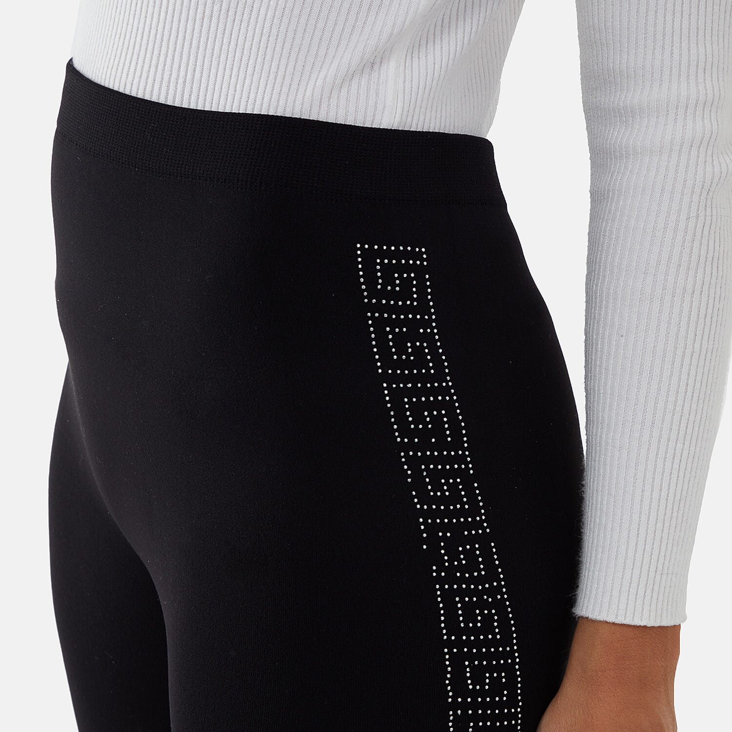 Nova of London Fleece Leggings with Side Geometric Diamante Pattern Legging (Size L, 16-18) - Black 7840022 2