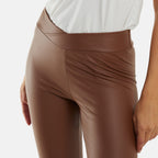 Leather Look Asymmetric Waistband Legging (Size S) - Tobacco