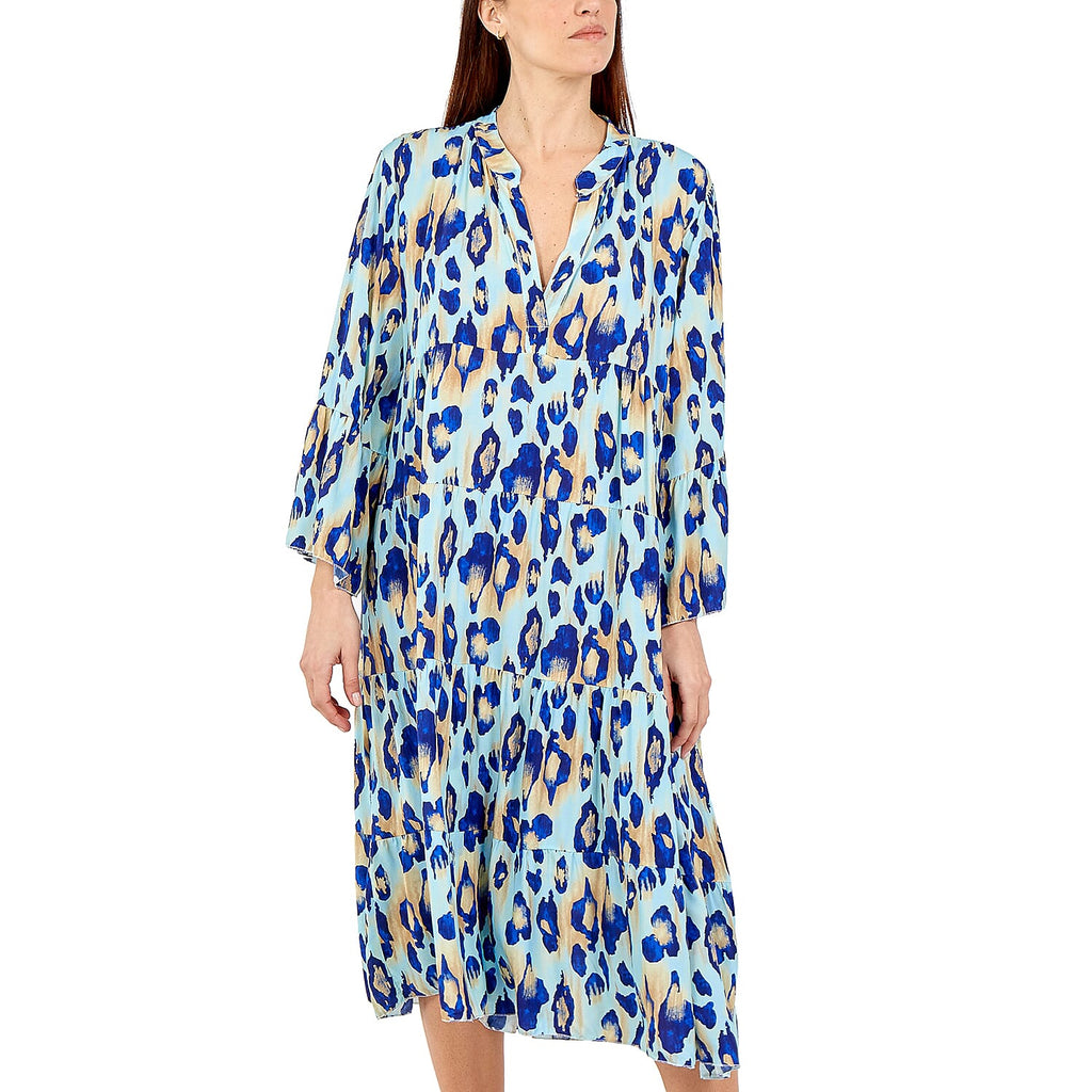 Nova of London Midi Leopard Print Tiered Dress in Aqua Colour (Size up to 20) (60x113cm)