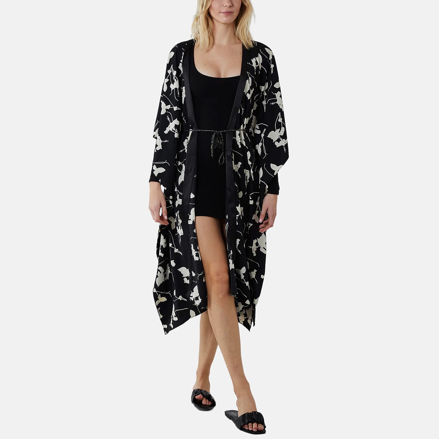 Nova Of London Kimono Midi With Satin Bands (Size M-L, 16 to 20) - Black 8552636 0